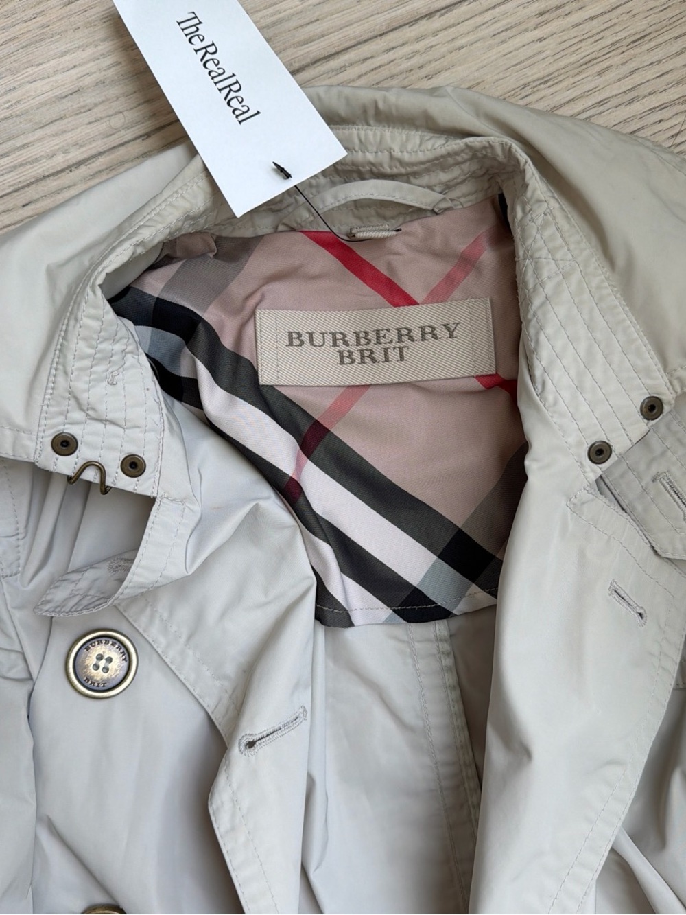 Burberry Brit Women's Cream Trench Coat with Signature Check Lining